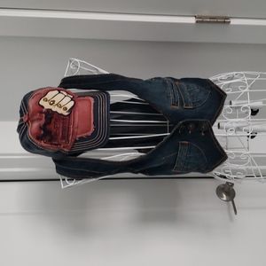 Adjustable Denim Jean Top Vest button hipster chic dark wash tie-back waistcoat